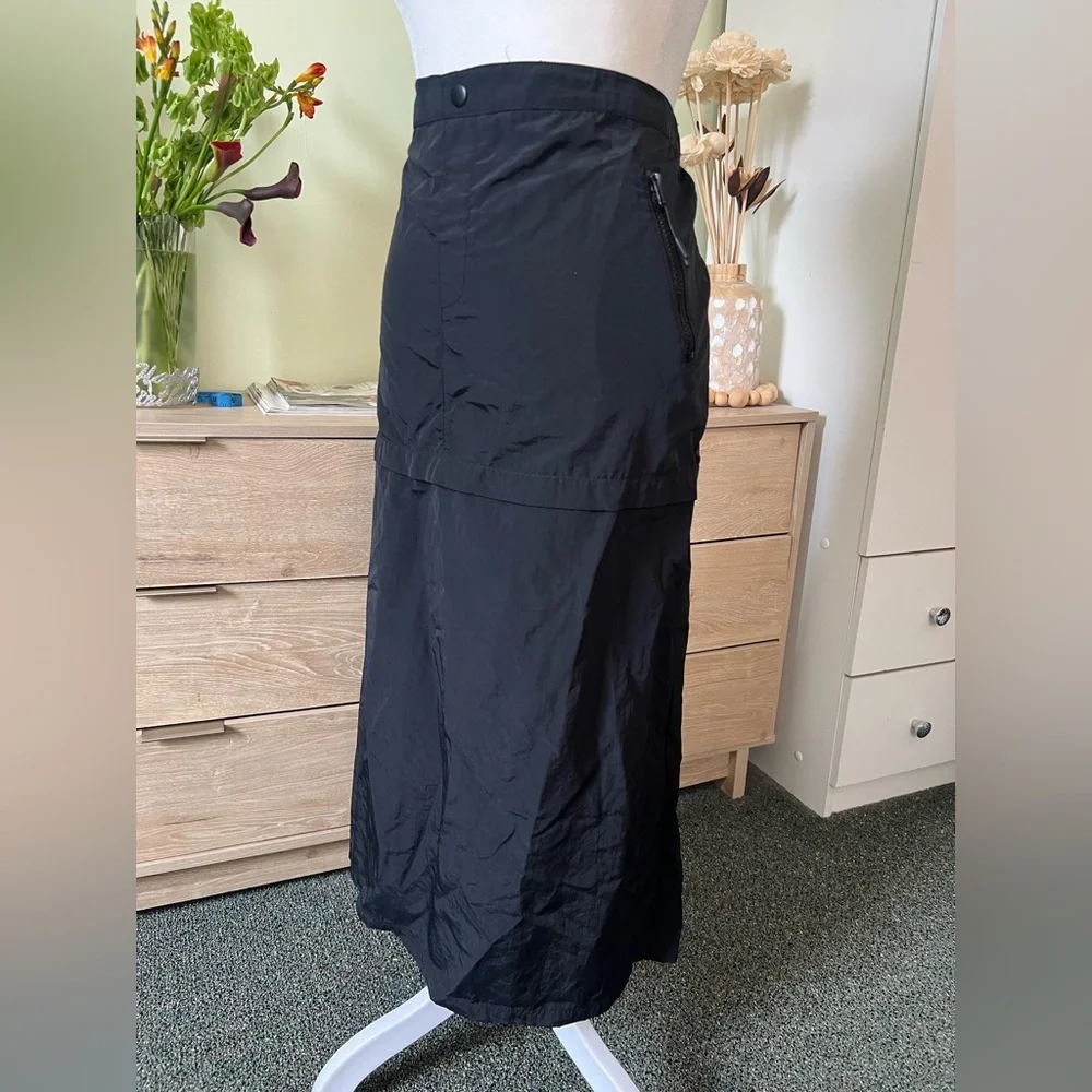H&M Black Cargo Parachute Pocket Casual Midi Knee-Length High-Waist Modest Skirt - Picture 1 of 16